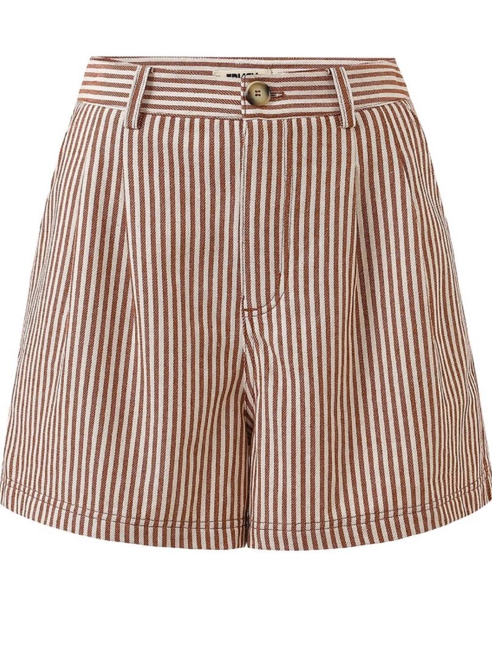 FRNCH Perrette Striped Shorts Beige Cream Brick High Waist Preppy Medium $78